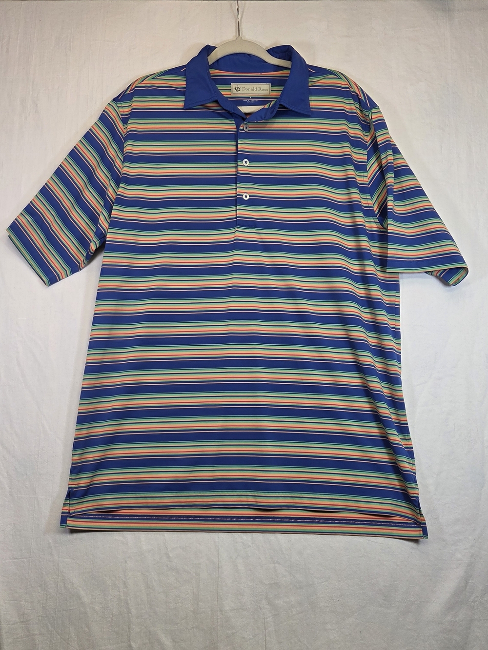 Donald Ross Men’s Large Multicolor Striped Performance Golf Polo Shirt. #0333